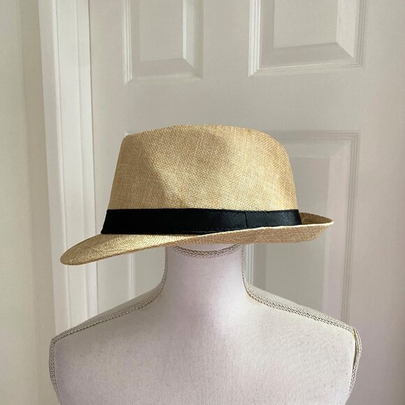 Mens' Straw Fedora Black Ribbon Hat Havana Dapper Spring Summer Accessory - Picture 9 of 9